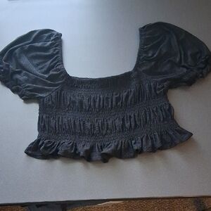 Aster Black Puff Sleeve Cropped Eyelet Top Large